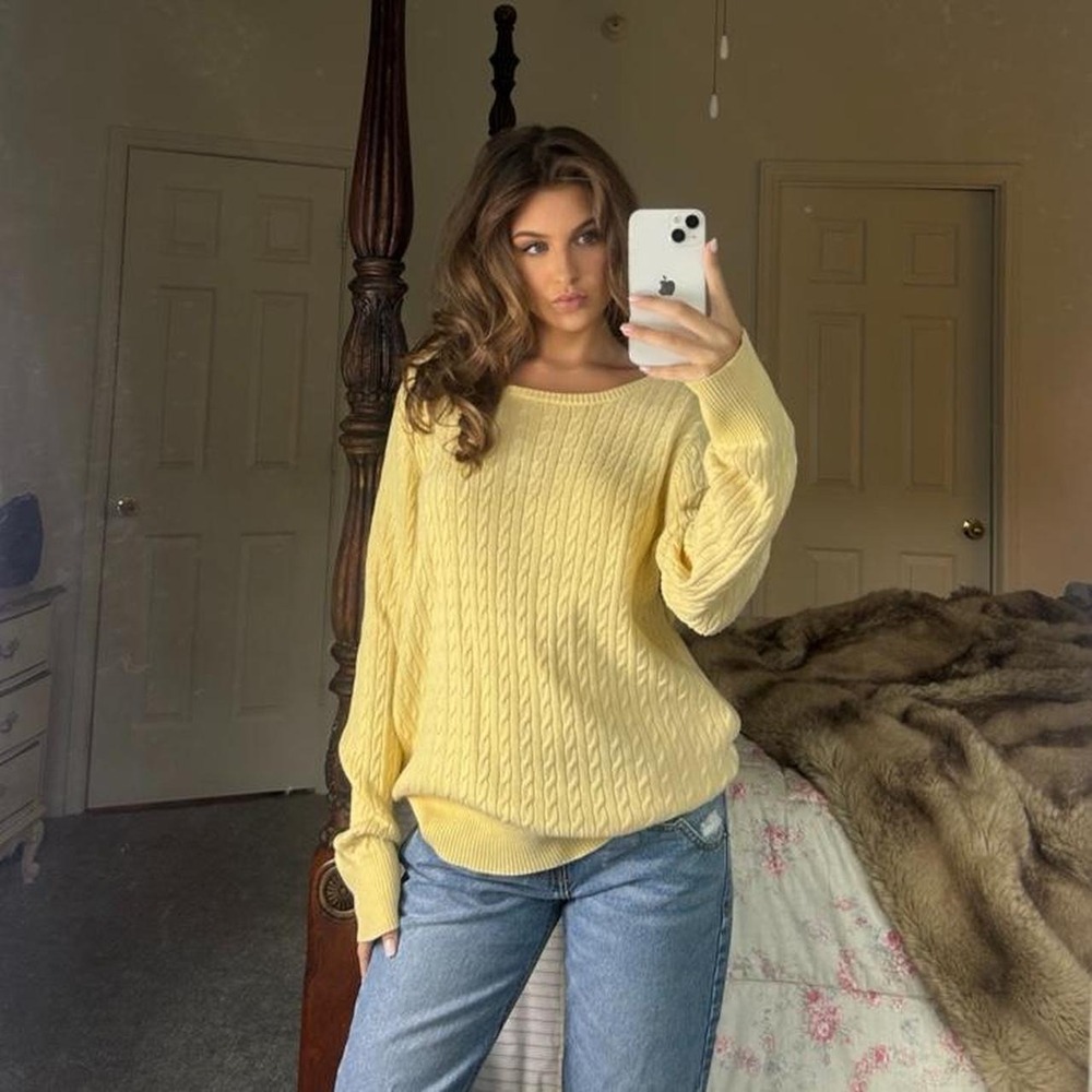 00s sonoma soft yellow cable knit sweater